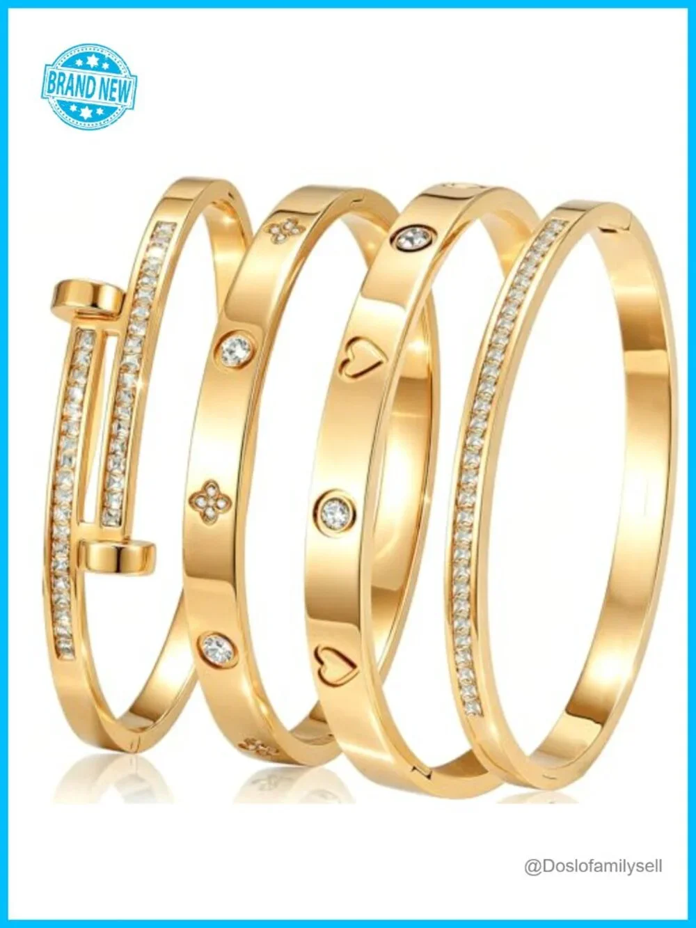 Gold Plated Stainless Steel Stackable Bangle Bracelets Set of 4 Non-Tarnish